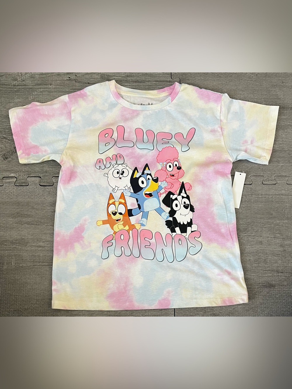 Bluey Unisex Kids 7/8 Multicolor Tie-Dye Graphic Tee Short Sleeve Crew Neck